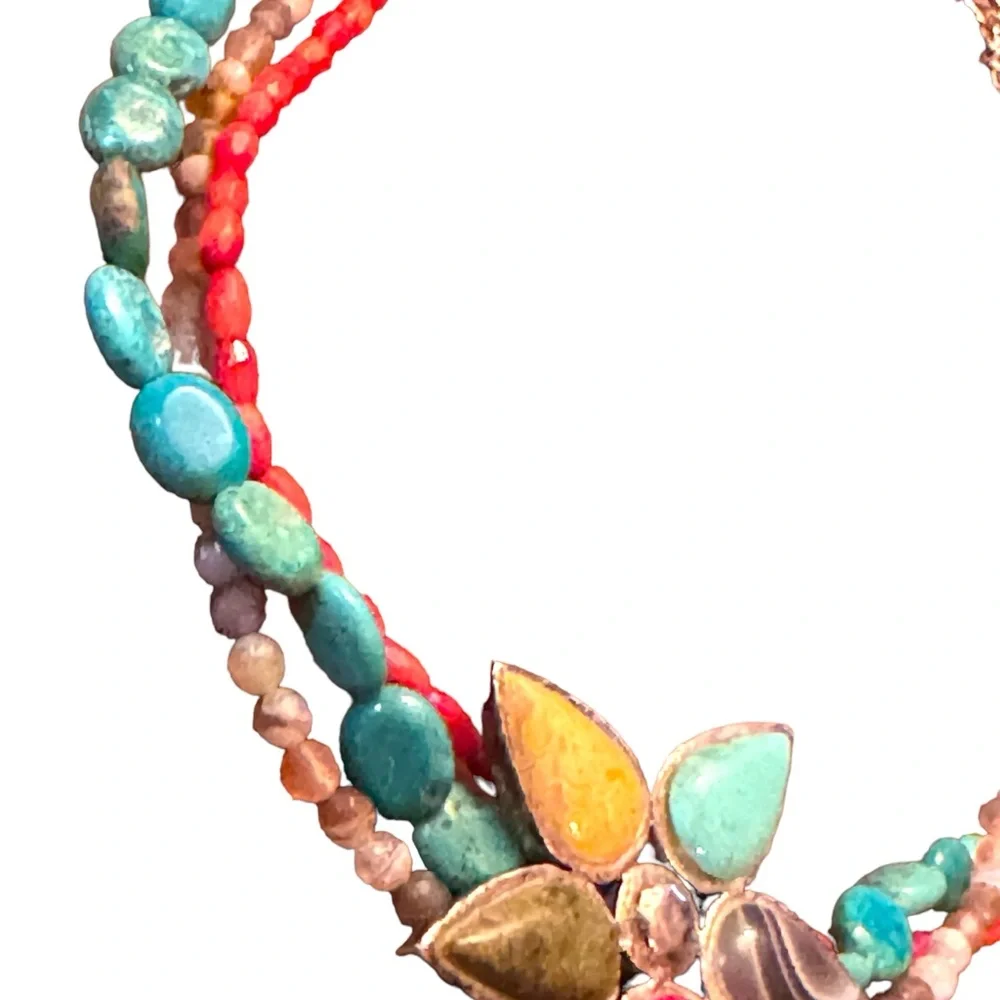 Barse sterling silver 925 multi strand gemstone flower southwestern  necklace - Picture 3 of 8